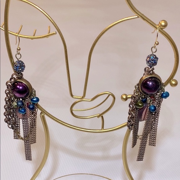 Chico's Purple and Blue Dangle Earrings with Fringe - Picture 1 of 4